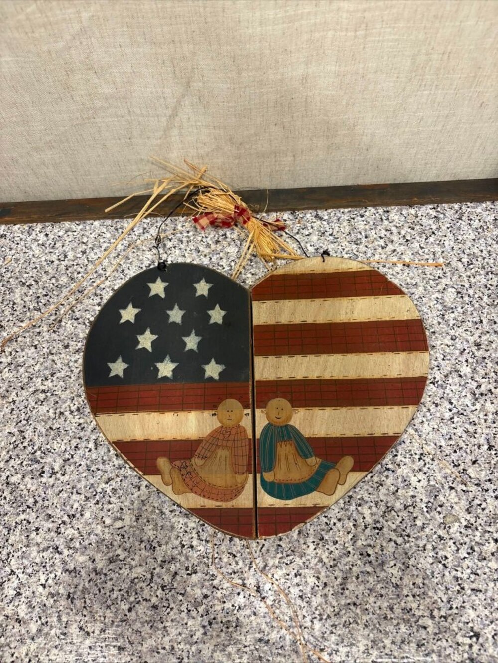 Americana Wood Heart Wire Wall Decor 12 1/2 inch length 10 inch height